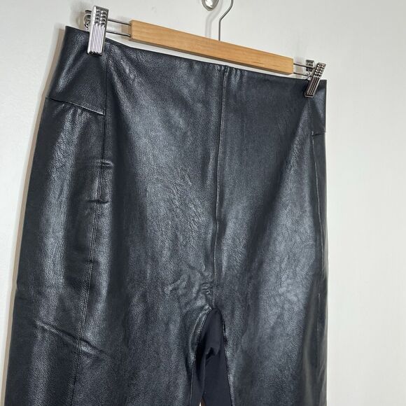 HONEYLOVE Vegan Leather Legging Black Womens 1X Faux Shaping Ankle Zipper - Picture 2 of 10